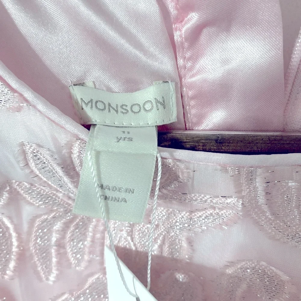 Monsoon dress party dress shimmery fabric, lined, belt & bow size 11
